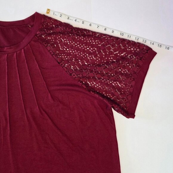 NWOT -- Burgundy/Wine Lace Sleeve Pleated Front Top – Size 4X - Never Worn - Picture 8 of 11